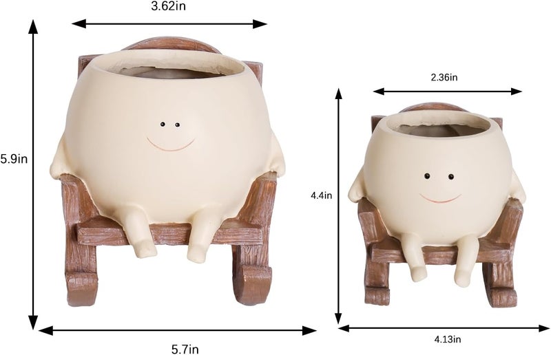 UMESONG Smily Face Planter Pot Cute Resin Flower Head Planters for Indoor Outdoor Plants Unique Sitting Rocking Chairs Succulent Pots for String of Pearls Plant Live Gift Ideals with Drainage Hole - Image 2
